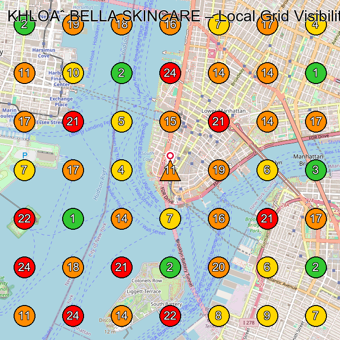 KHLOAˆ BELLA SKINCARE Health And Beauty Shop GeoGrid ranking map for New York NY